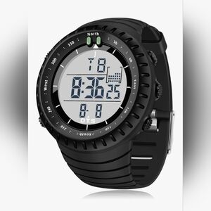 Men's Black Digital Tactical Sports Watch Waterproof with LED Backlight …